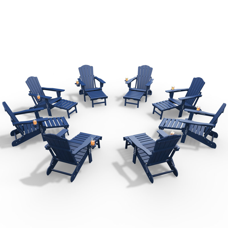 Folding Adirondack Chair With Cup Holder,HDPE Outdoor Chair With Comfort Ergonomic Seat For Patios,Lawn,Garden, Backyard Use