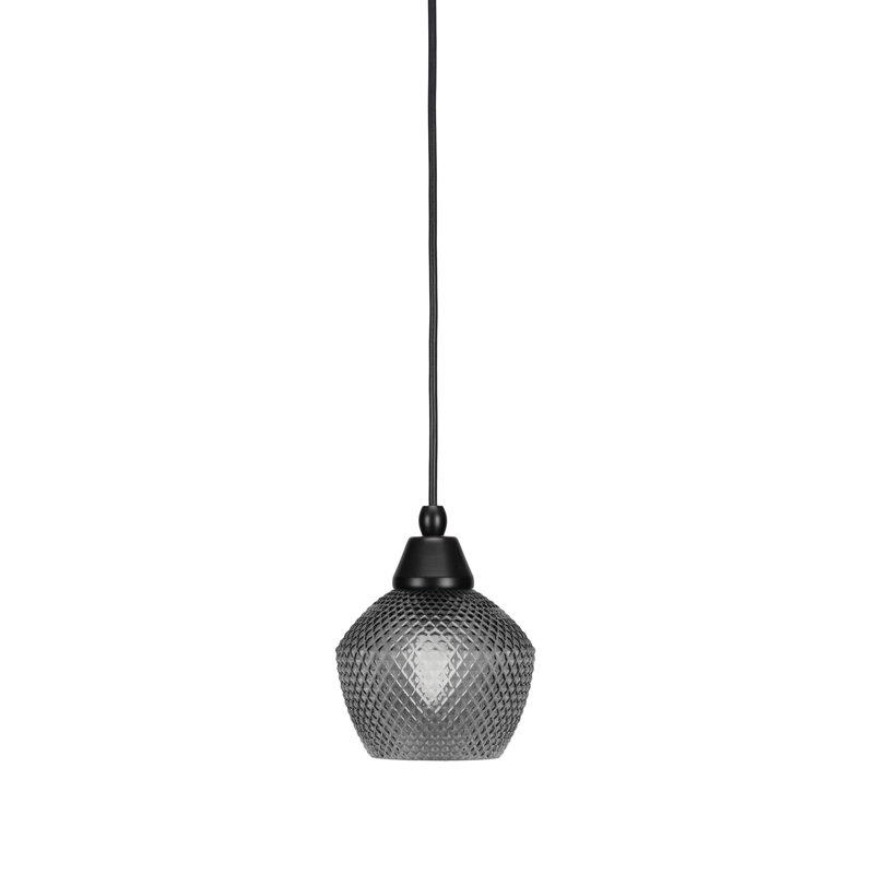 Mini-luminaire suspendu tout verre avec verre texturé de 6 po, Noir / transparent, Chrome, Fumée