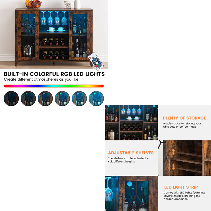 Floor Wine Bottle & Glass Rack, Brown