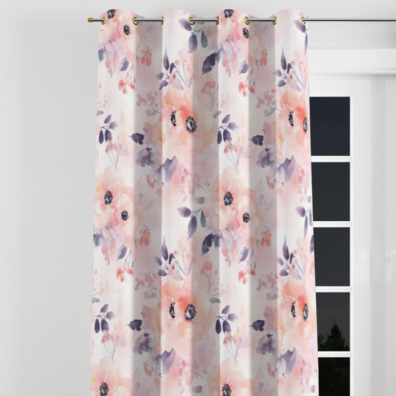 For Girls Botanical Window curtains - Fresh Pink Blush Garden Twin Grommet Curtain - 1 Panel, Gold Grommets, 52" W x 90" L