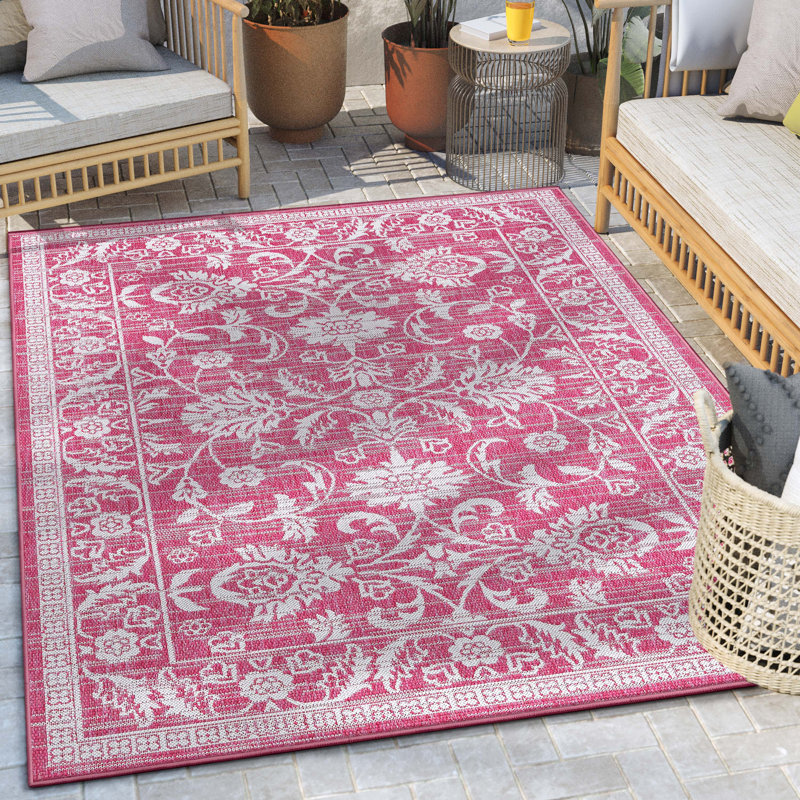 Tapis d'intérieur / extérieur perse oriental fuchsia Lia Delphi, Tapis de couloir 2 pi 3 po x 7 pi 3 po