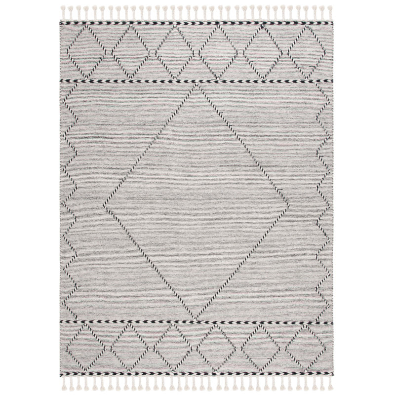 Tapis ivoire / noir fait à la main Dessiree, Rectangle 8 pi x 10 pi