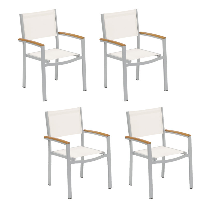 Travira Stacking Patio Arm Chair, Natural Sling, Flint, Tekwood Natural