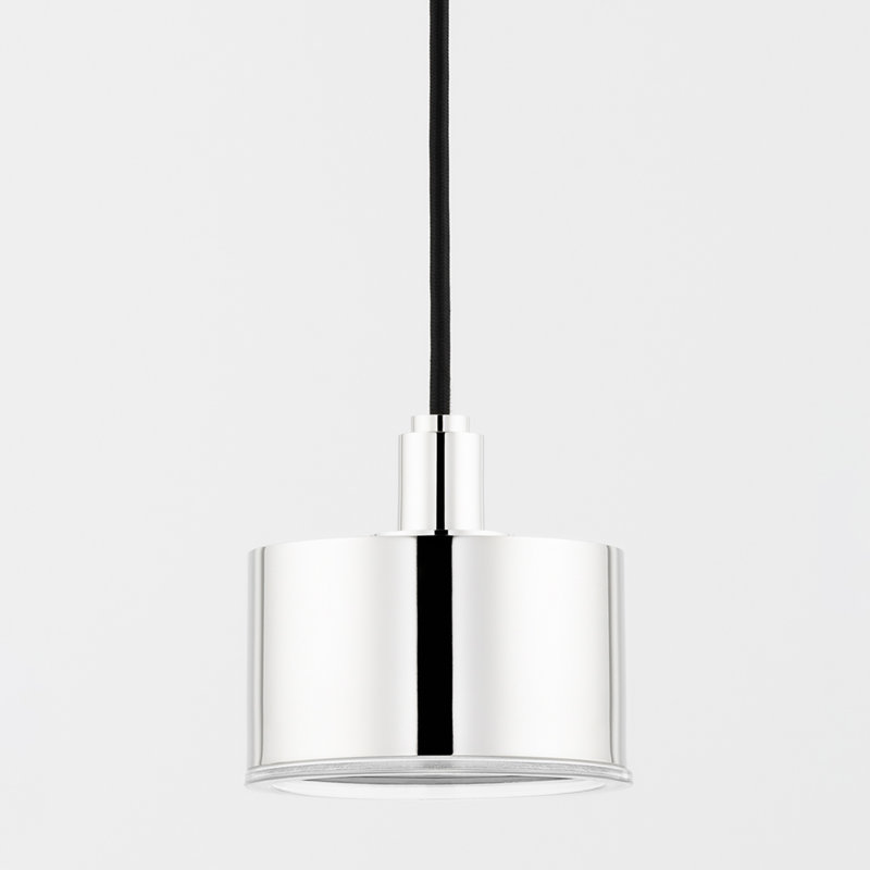 Luminaire suspendu cylindrique unique à 1 lumière Nora, Nickel poli
