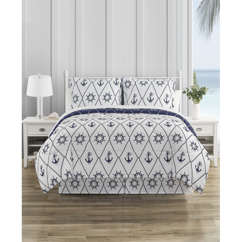 DESIGN STUDIO Anchor Away Navy Ultra Soft Microfiber Reversible Comforter Set, Twin Comforter + 5 Additional Pieces