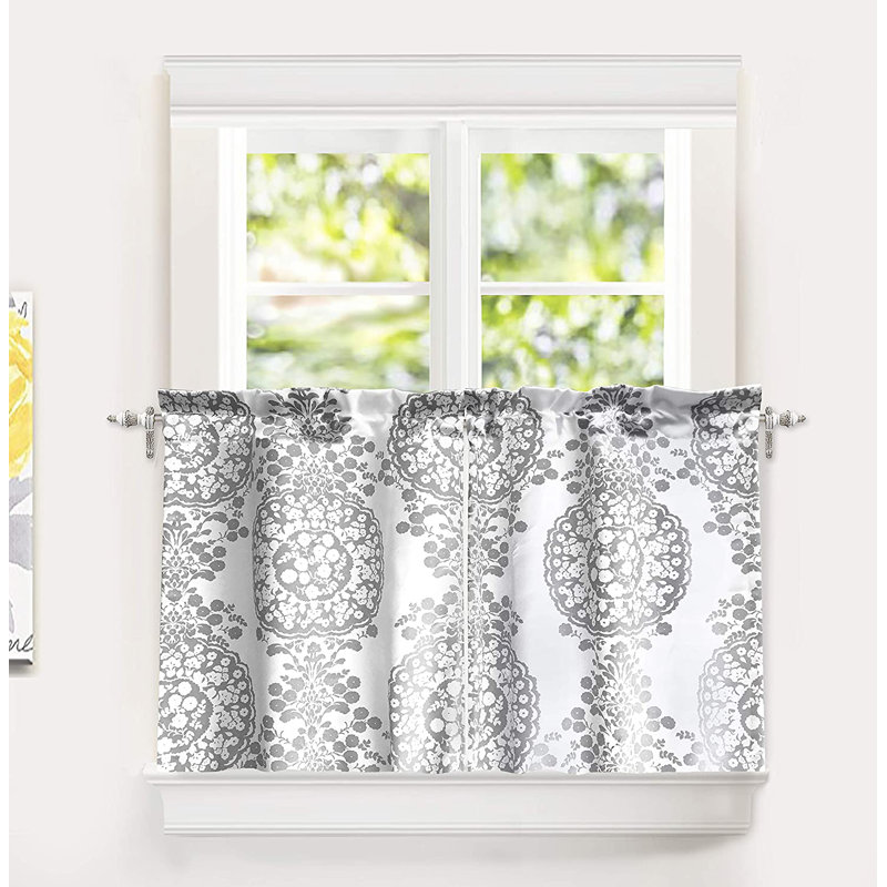 Rideau de café 30 po Floral Medallion, gris, l 30 po x L 24 po