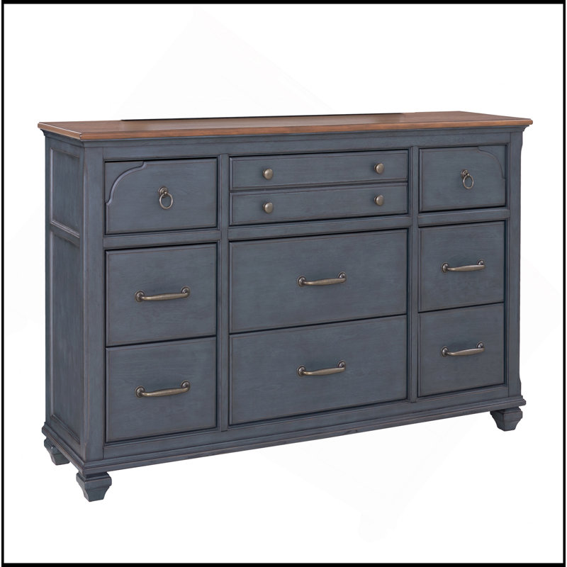 Commode 9 tiroirs, aucun assemblage requis, finition bleue en velours côtelé