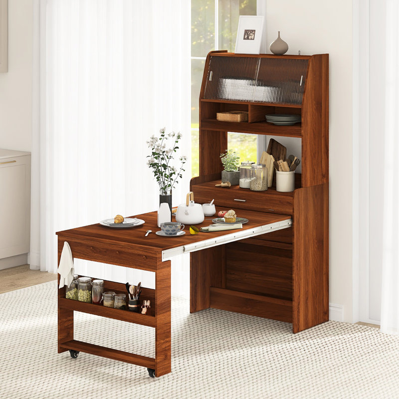 Table de salle à manger pliable de 33,5 po de largeur avec huche, table pliante, Brun