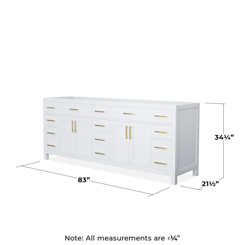 Base de meuble-lavabo double autoportante de 83 po Beckett, Blanc/or brossé