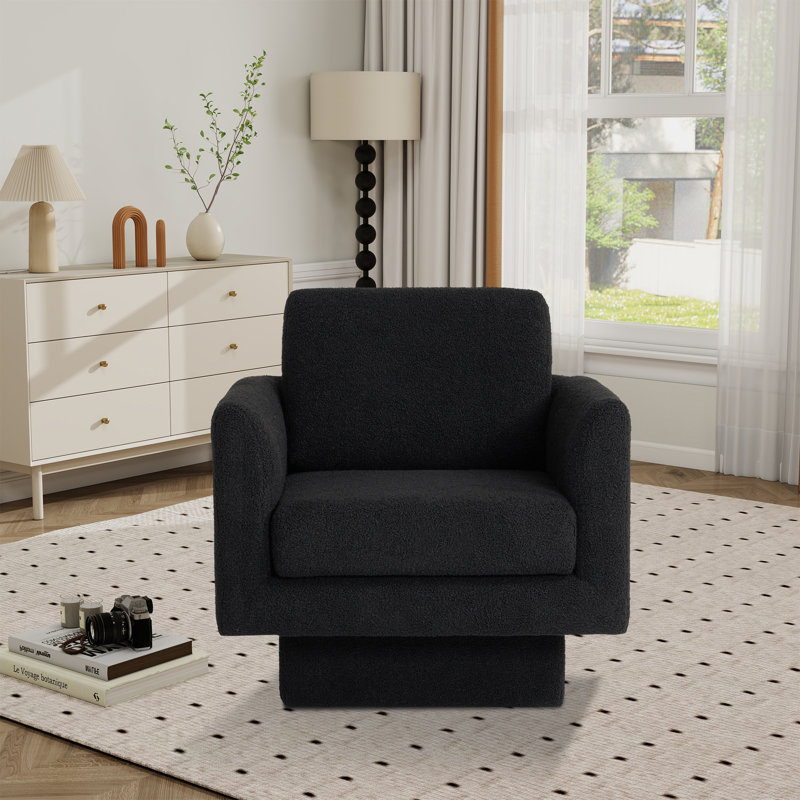 Fauteuil d'appoint pivotant rembourré à accoudoirs évasés, Polyester noir