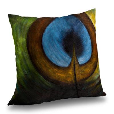 Peacock Feather Center - Green Animals Poly Twill Throw Pillow