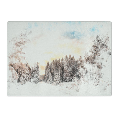 Tempered Glass Winter Forest in Sweden Watercolour Chopping Board