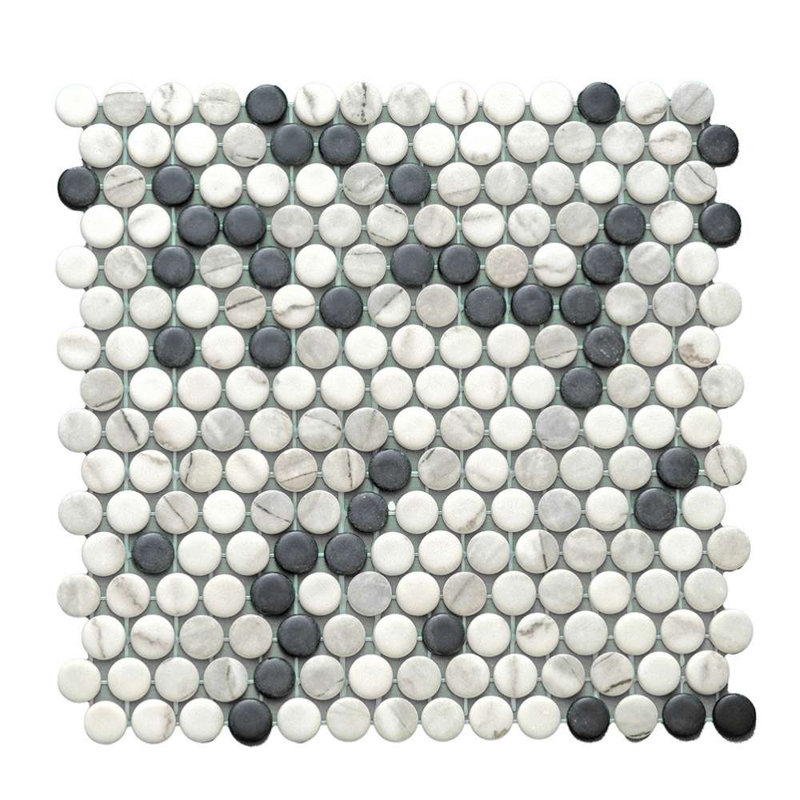 Eterna Penny 12"x12" Recycled Glass Mosaic Tile, Black/White