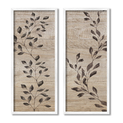 Rustic Botanical Winding Sprigs 2 Piece White Framed Giclee Art Set by Yass Naffas Designs
