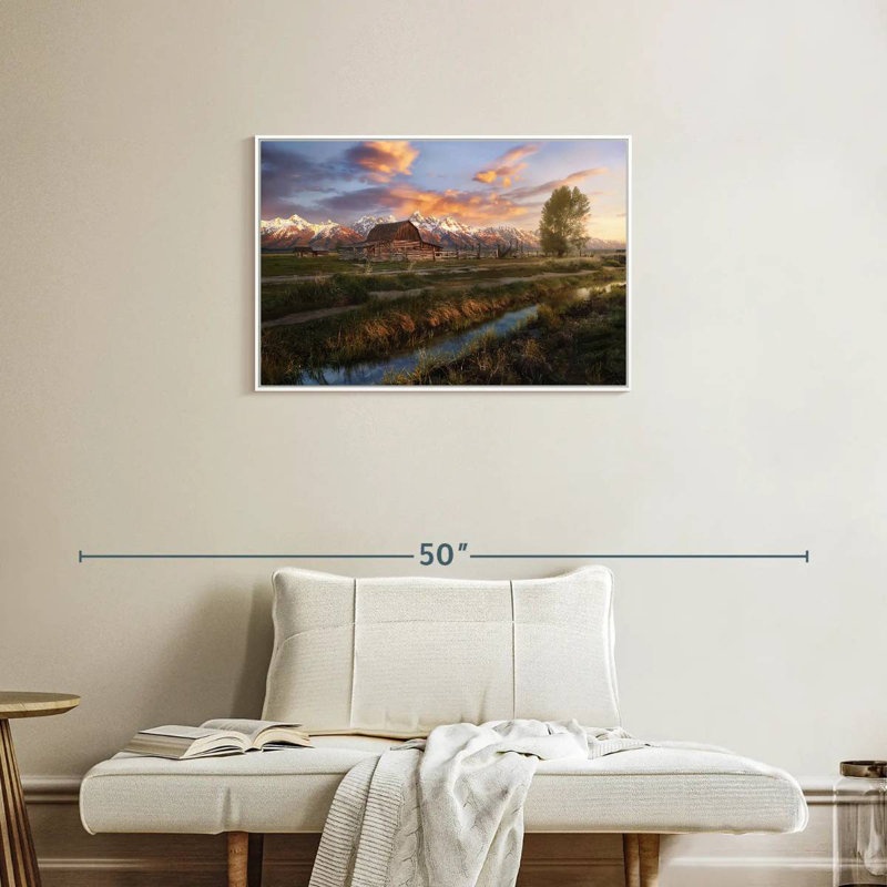 Scène de grange Moulton, Cadre flottant blanc, 31 po x 21 po