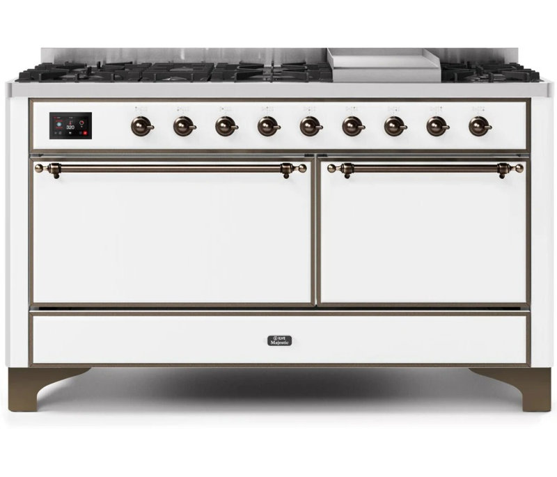 ILVE UM15FDQNS3BKCLP Majestic II 60 inch Dual Fuel Range with 9 Burners, Griddle (Liquid Propane, Solid Door, Glossy Black, Chrome)