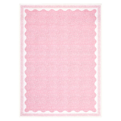 Scalloped Machine Washable Rug Modern Solid Floor Mats with Non-Slip Backing, Stain-Resistant Low Pile Accent Rug, Contemporary Indoor Carpet for Living Room, Bedroom, Office
