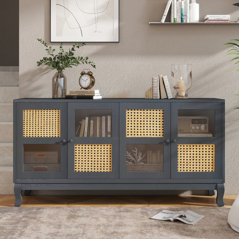 Buffet 4 portes avec grand espace de rangement, Gris foncé