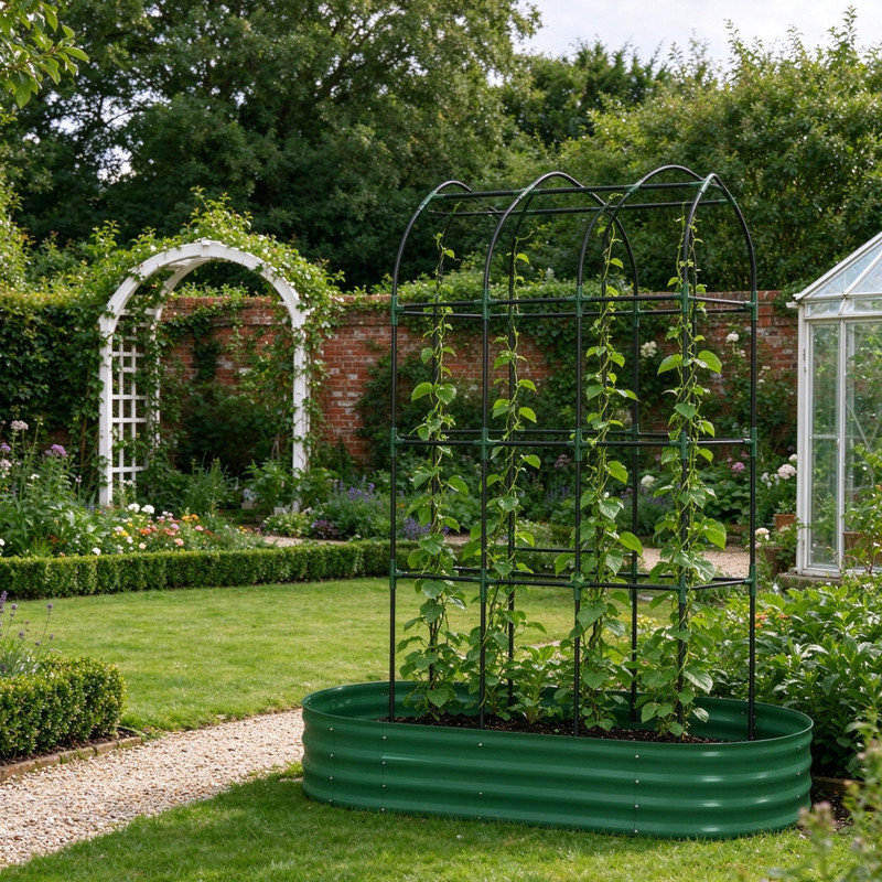 Galvanized Raised Garden Bed with Arched Trellis, 5 x 3 x 6ft Green Metal Planter, Open Bottom
