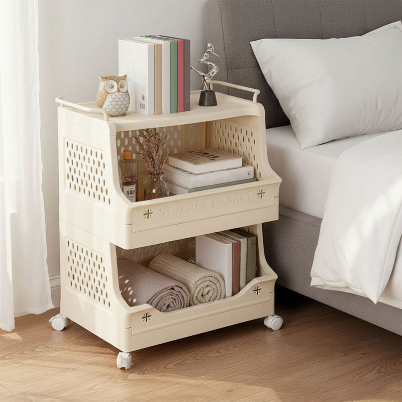 52.5cm H x 40cm W Utility Cart with Wheels, Beige