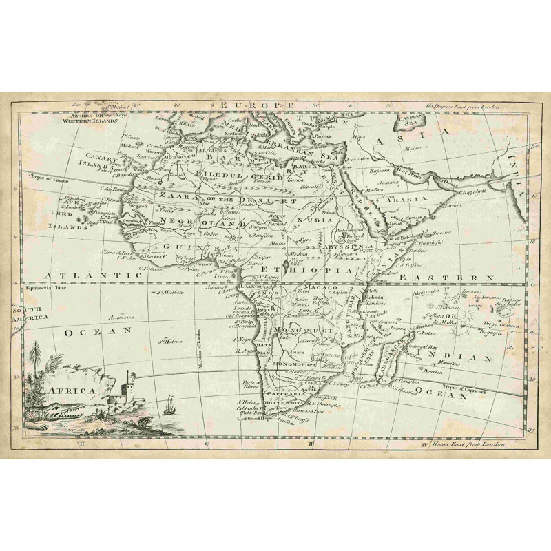 Carte de l'Afrique, H 8 po x l 12 po