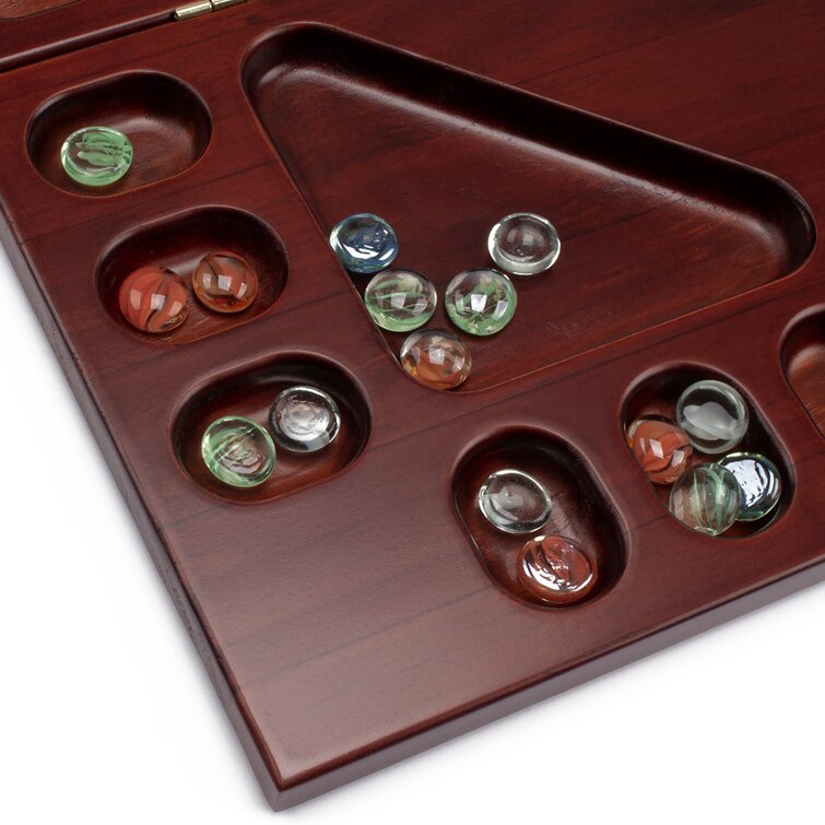 GSE Games & Sports Expert Multi-Color Glass Stones Mancala Pine Wood Board  Game Family Travel Set for Family Party,kid and Adults - Oak/Mahogany