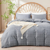 JELLYMONI 100% Natural Cotton Plaid Duvet Cover Sets With Zipper Closure & Corner Ties