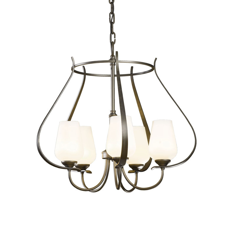 Lustre géométrique à 5 lumières Flora, Verre opale, Fumée foncée