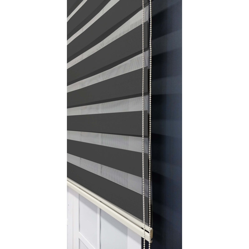  Zebra Semi-Sheer and Blackout Roller Shade, 36"W x 72"L, Black