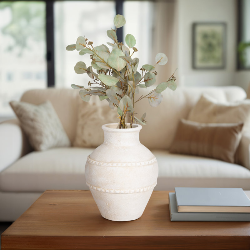 Vase en terre cuite Traditional, H 16 po x l 12 po x P 12 po, Blanc