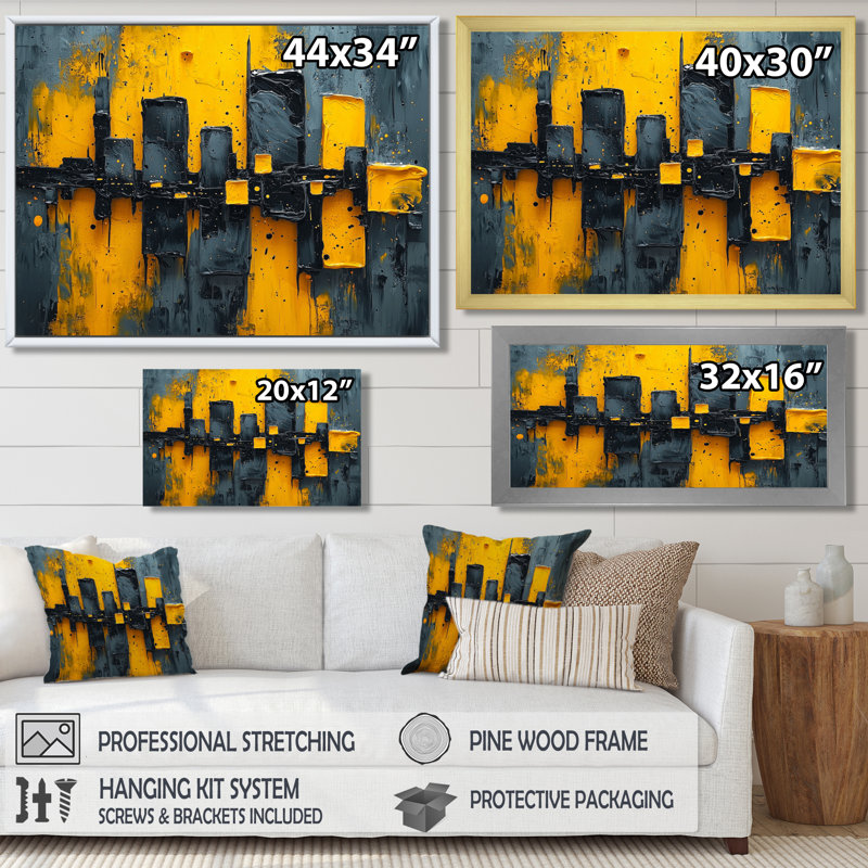 «Cityscape Geometric Pulse II» - art mural paysage urbain, Reproduction encadrée d'une seule photo, Noir, H 12 po x l 20 po