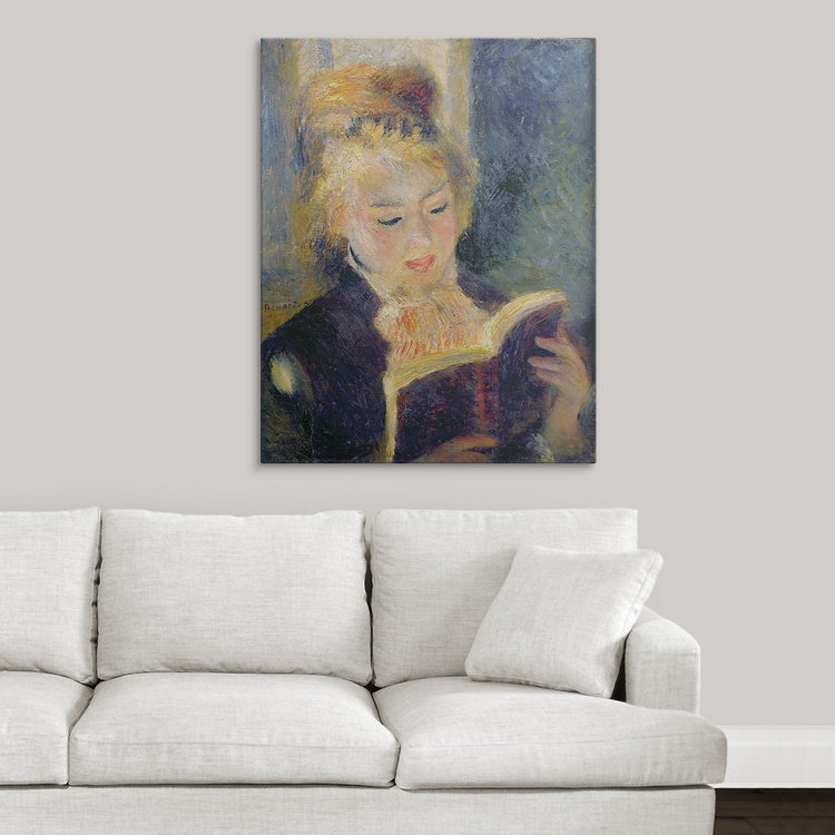 « fille reading, 1874 » par pierre-auguste renoir, reproduction d’art, H 10 po x l 8 po x P 1,5 po, Toile