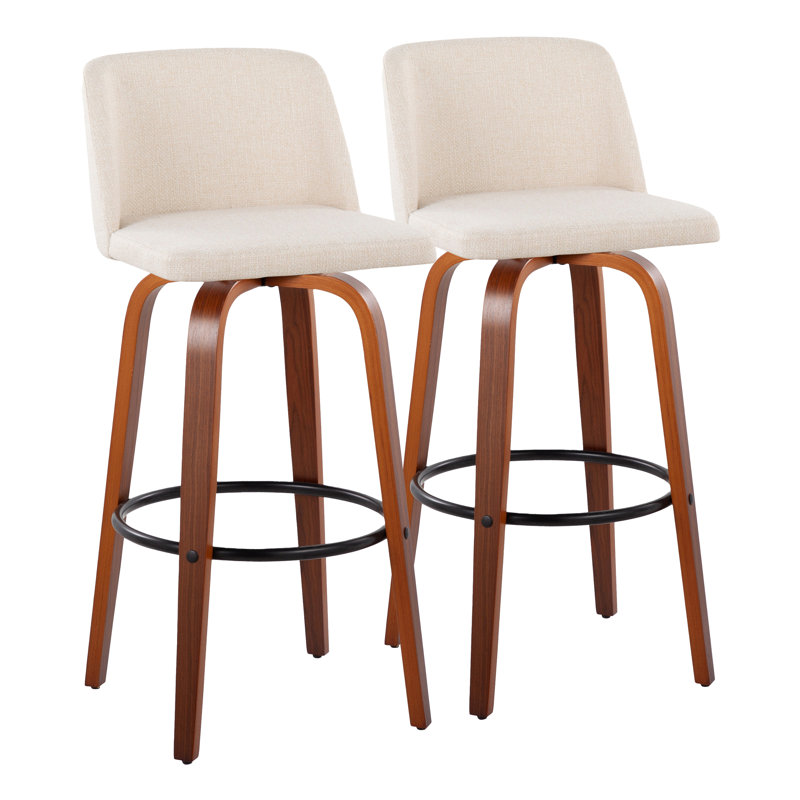 Tabouret de comptoir pivotant 24,25 po Lakyia, Mélange de polyester crème / structure en noyer