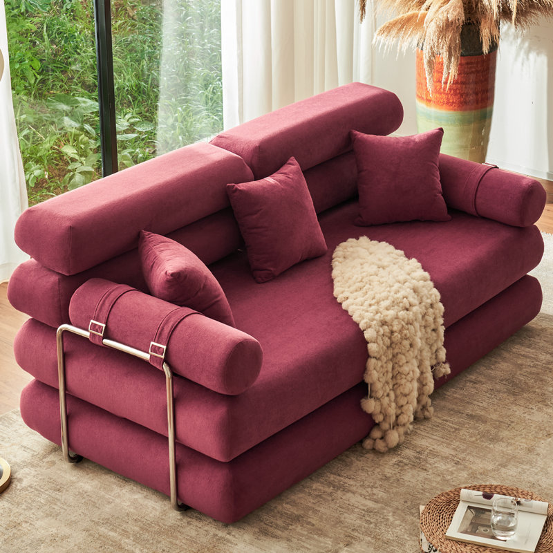 78.7" King Size Convertible Sleeper Sofa Bed With 3 Pillows,Retro Chenille Folding Mattress Couch, High Resilience Memory Foam Mattress Sofa Removable And Washable, Suitable For Small Space In Living Room, No Assembly Required