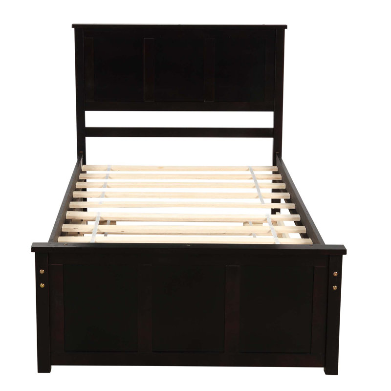 Lit plateforme avec lit gigogne simple, cadre simple, espresso, Espresso, Tiroir inclus