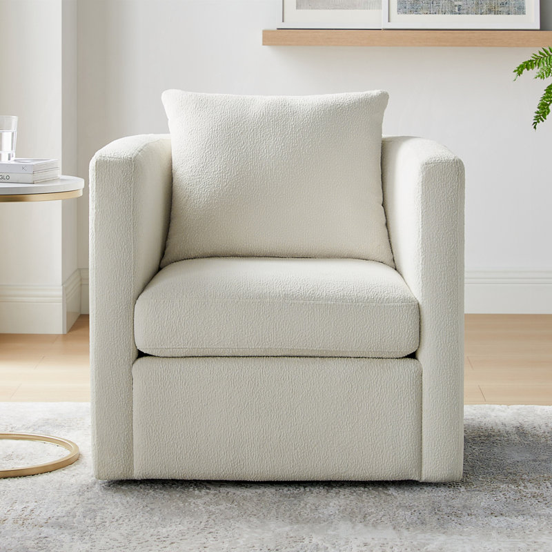 Fauteuil demi-tonneau pivotant en tissu Sutton, Ivoire