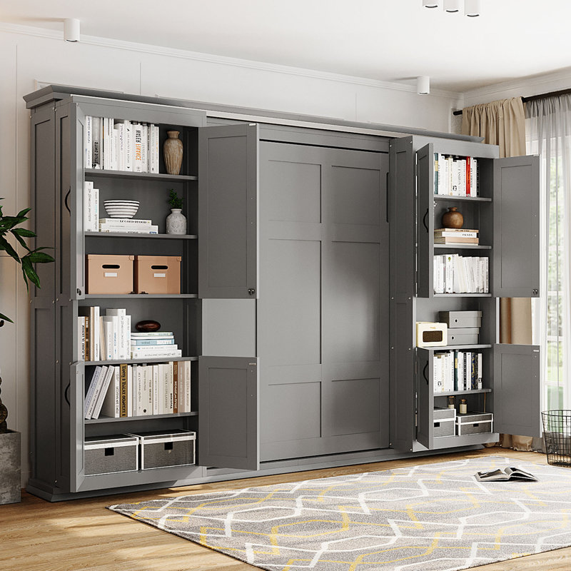 Lit escamotable peu encombrant avec rangement, panneau de fibres à densité moyenne et bois, conception moderne pour les maisons compactes