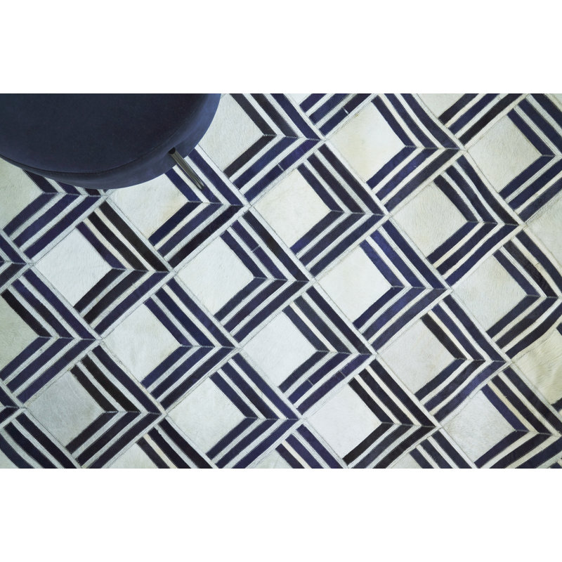 Natural Hide Cowhide Geometric Area Rug, Rectangle 9'6" x 13'6"