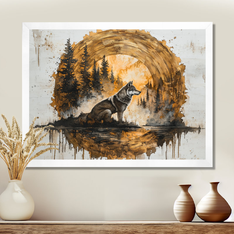 Geocomo Winter Wolf in A Lake of Wood Slide I - Wolf, art mural, Reproduction encadrée d'une seule photo sans pass, Blanc