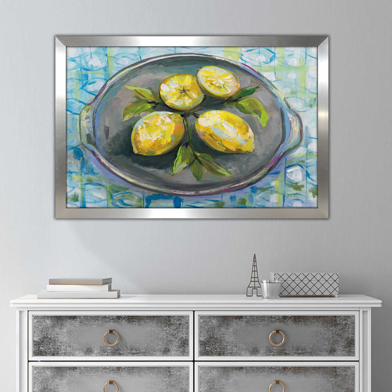 Citrons - Peinture, Encadrement argenté, H 27,5 po x l 39,5 po x P 0,75 po