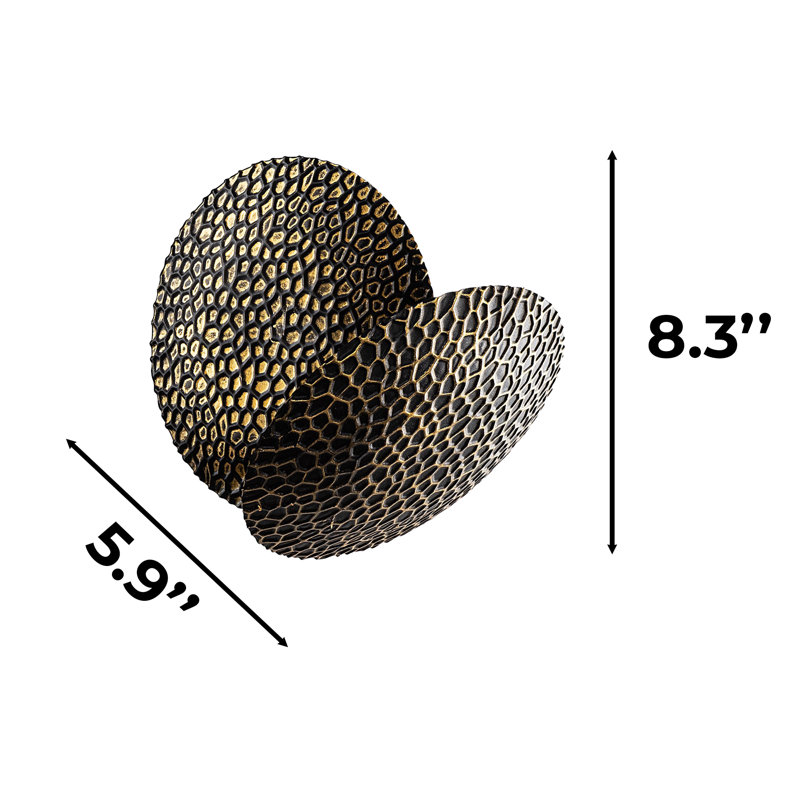 Metal Body SMD LED 3000K Oyster Shell Wall Sconce, 8.3" H x 8.3" W x 5.9" D, Gold/Black