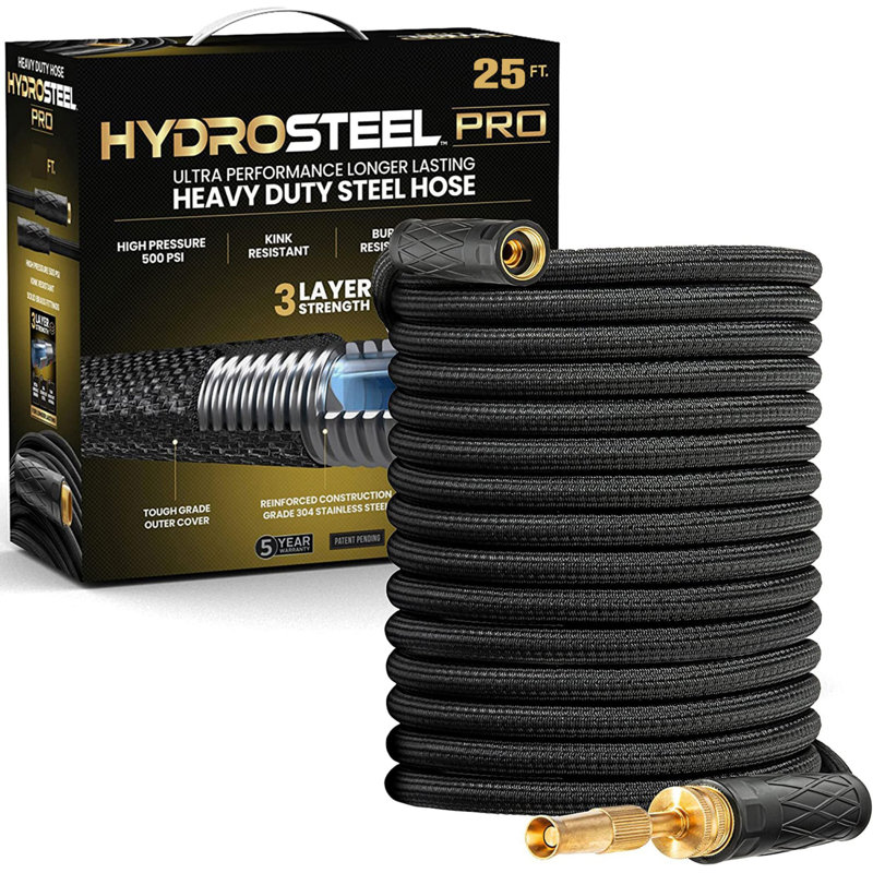 Tuyau d'arrosage en acier inoxydable Hydrostel Pro, 25'