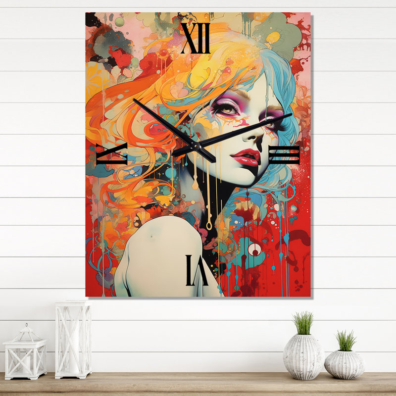 Horloge murale rétro rétro femme, H 32 po x l 16 po x P 1 po