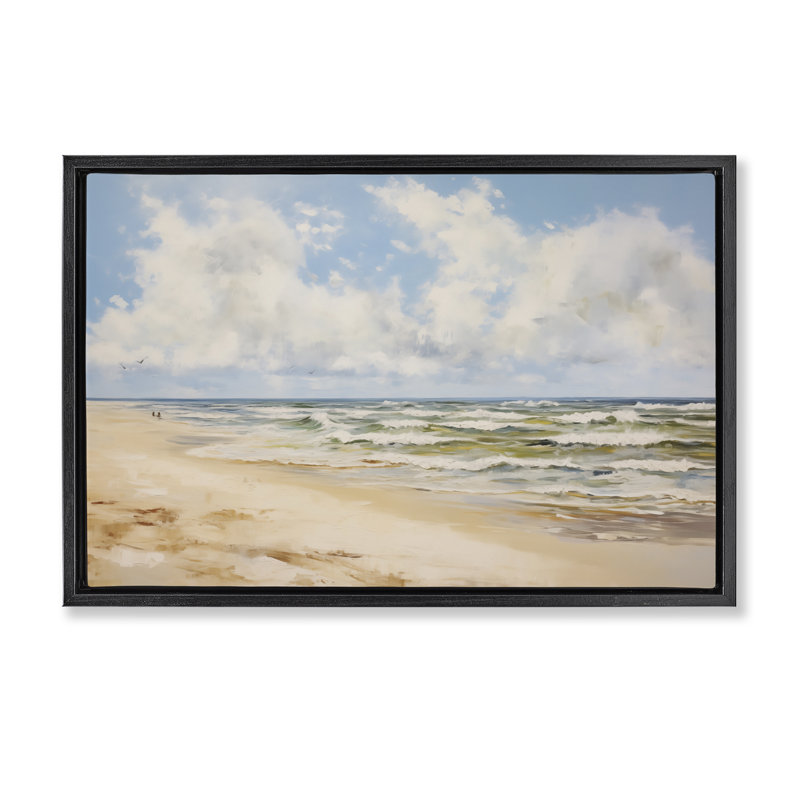  Toile flottante encadrée «Cloudy Summer Beach» par LSR Design Studio, Cadre flottant noir de jais, H 17 po x l 25 po