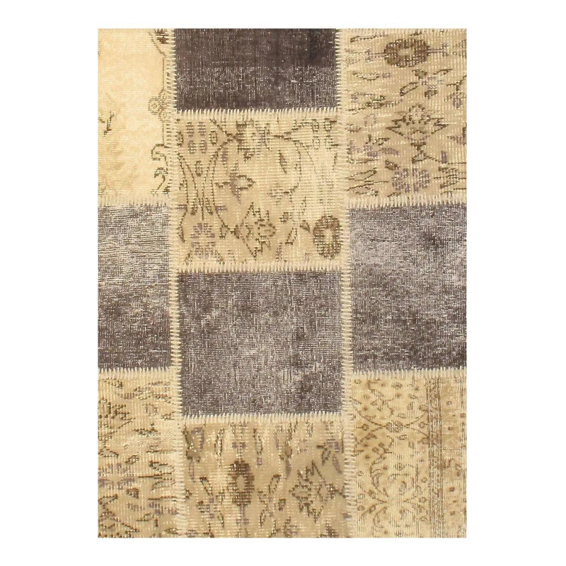 Tapis beige / gris / brun en coton / laine 6 pi 2 po x 8 pi 3 po Plaid