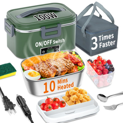 Electric Heated Lunch Box 100W - 3-IN-1 1.8L Fast Self Heating Lunch Boxes Portable Food Heater For Adults,12V/24V/110V With Leak-Proof Compartment Li -  Prep & Savour, B5C8F60450564972BCFD3156D3DB9D78