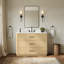 Meuble-lavabo simple Francesca de 122 cm (48 po) en chêne scandinave, comptoir arrondi en quartz Giotto, lavabo carré encastré (3 trous), garniture noire mate-134499098-134499100