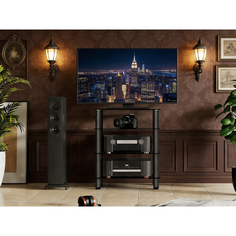4-Tier Media Stand With Glass Shelf, Audio/Video Component Cabinet For Apple TV, Xbox One, PS4