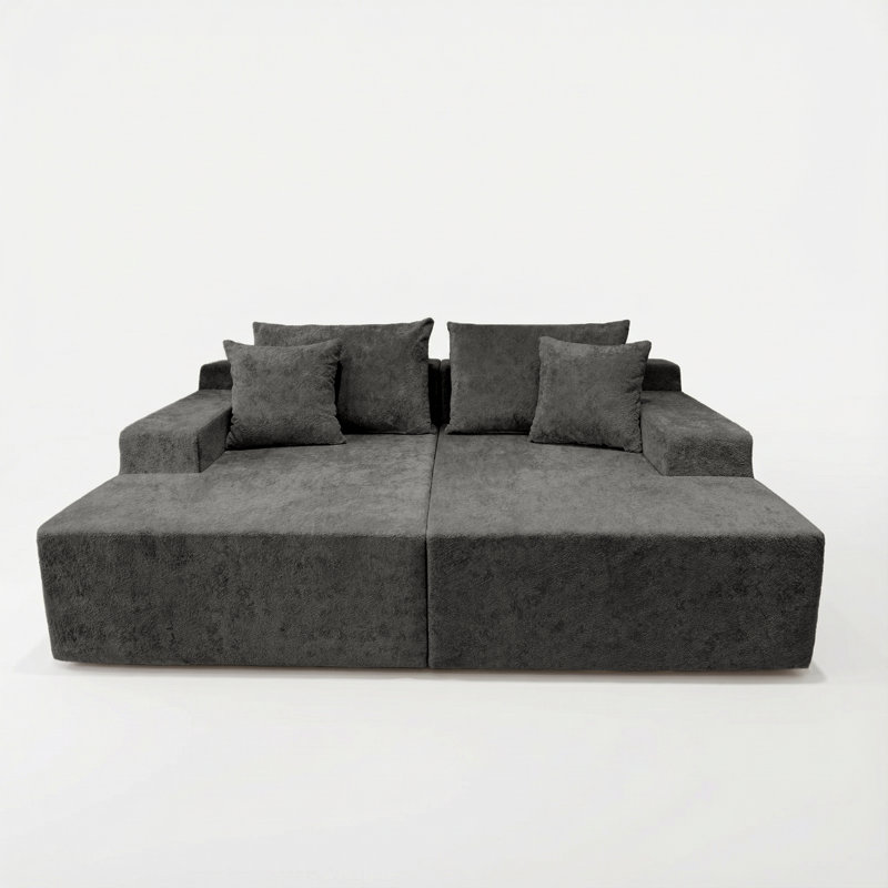  78.8" Boneless Convertible Loveseat Chaise Sleeper Sofa, 2-Piece Modular Couch, No Assembly - Black Onyx, Chenille, Chenille