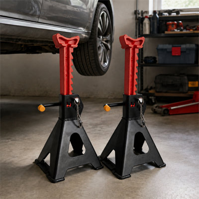 2 Ton Jack Stands Two‑Pack,Heavy‑Duty Steel Adjustable Height Vehicle Support Jacks,4000 LBS Capacity,Red‑Black for Sedan Compact SUV Repair